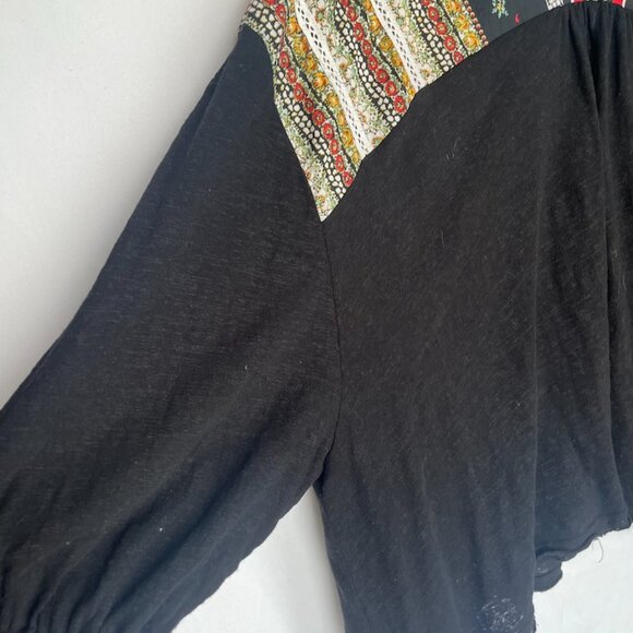Free People Patchwork Boho Shirt Top Black Multicolor Size M - Picture 5 of 6
